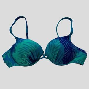 Vintage Athena Collection Bikini Top Womens Size 8 Blue Tropical Print Underwire
